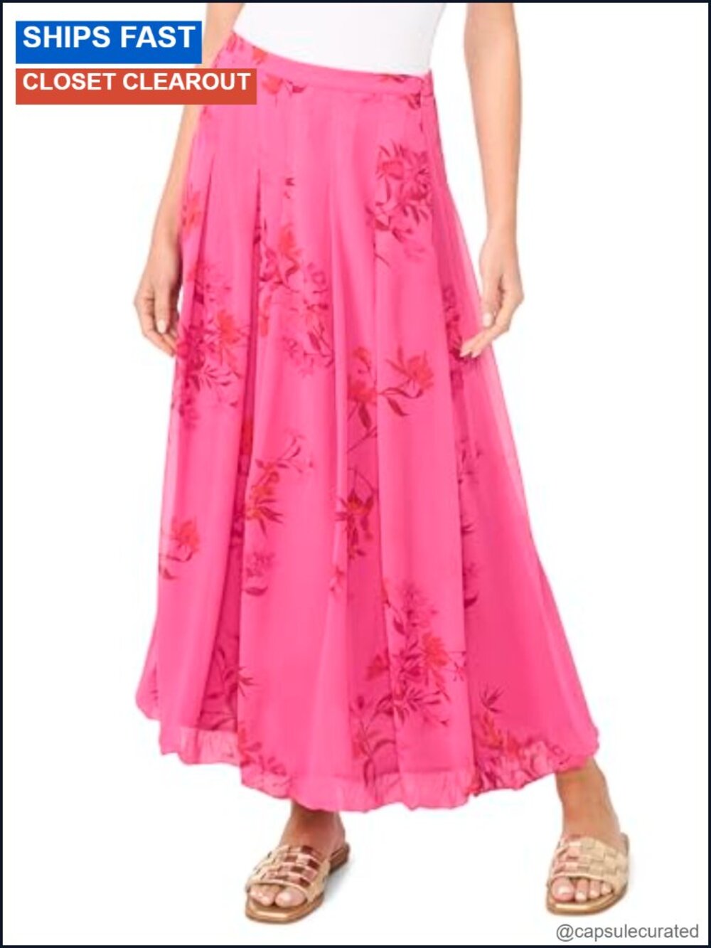 Pleated Bubble Hem Floral Midi Skirt Full Skirt Contemporary
